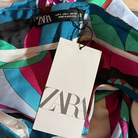 Zara‎ Pants Womens Large Multicolor Abstract Paisley Print Cropped Wide Leg NEW - Picture 6 of 12